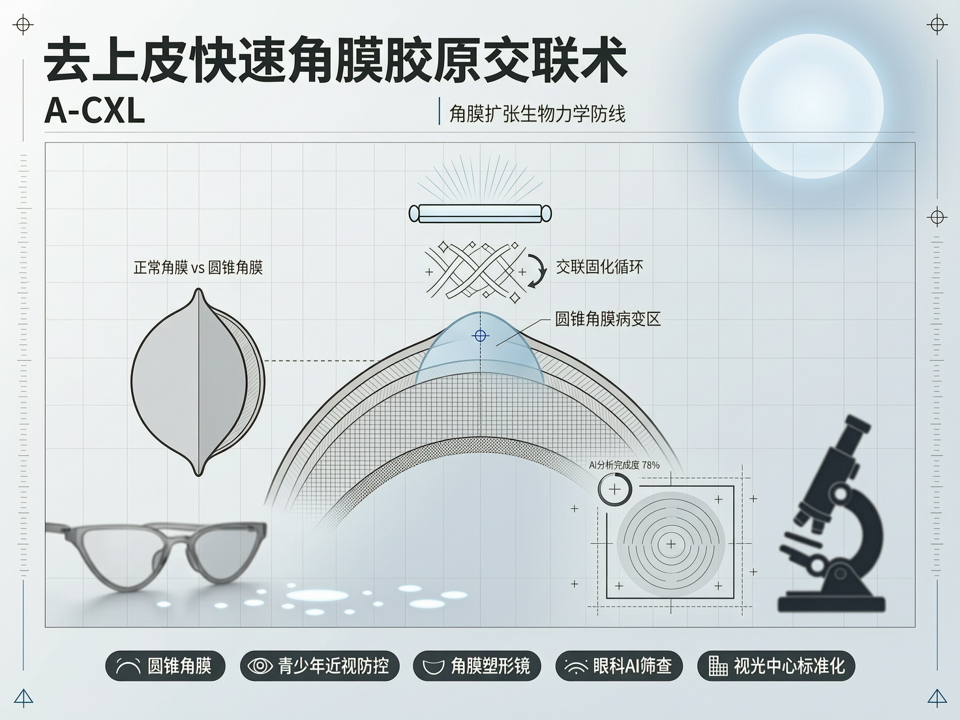 去上皮快速角膜胶原交联术(A-CXL)高清演示:筑牢角膜扩张的“生物力学防线”