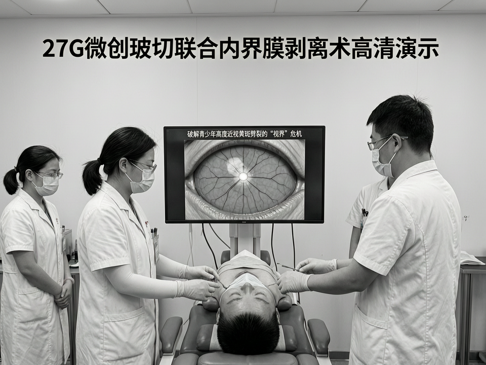 27G微创玻切联合内界膜剥离术高清演示:破解青少年高度近视黄斑劈裂的“视界”危机
