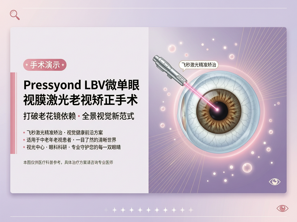 Presbyond LBV微单眼视角膜激光老视矫正手术高清演示:打破老花镜依赖的“全景视觉”新范式
