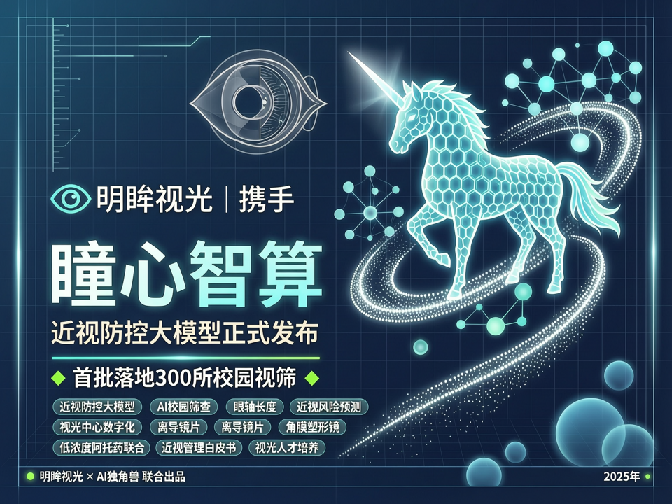 明眸视光携手AI独角兽,发布“瞳心智算”近视防控大模型,首批落地300所校园视筛