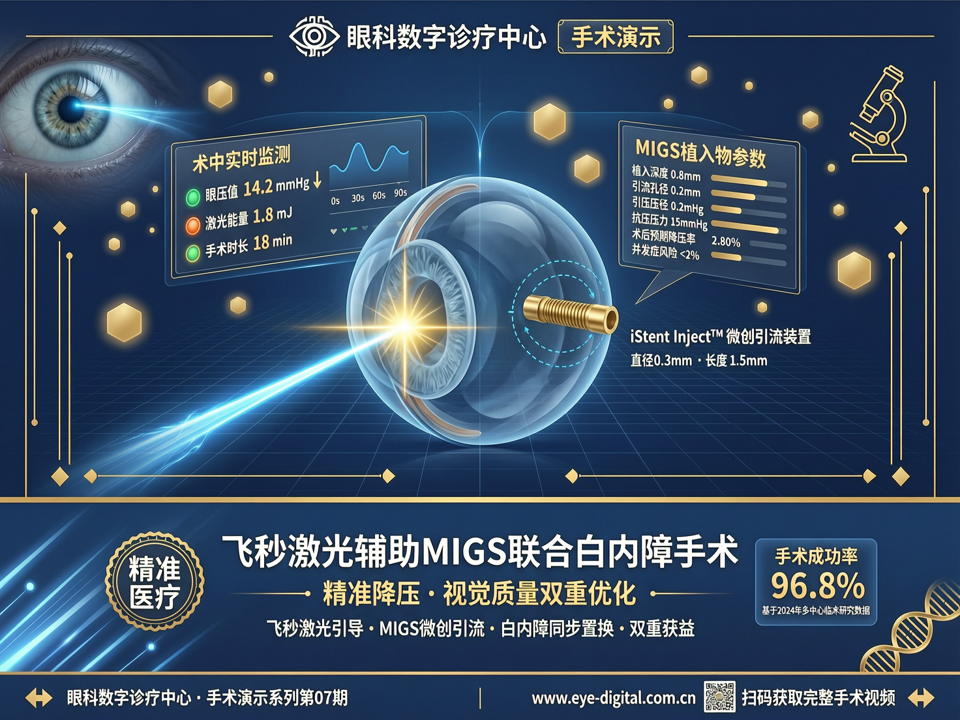 飞秒激光辅助微创青光眼手术(MIGS)联合白内障手术3D数字导航演示:精准降压与视觉质量双重优化