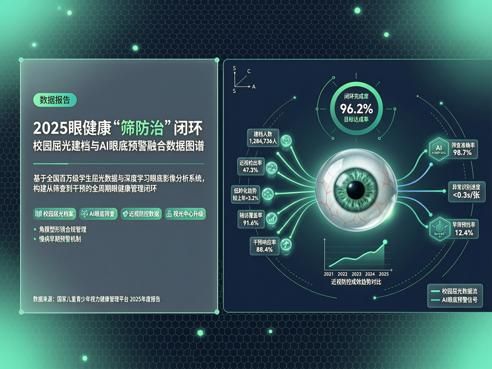 数据报告 | 2025眼健康“筛防治”闭环:校园屈光建档与AI眼底预警的融合数据图谱