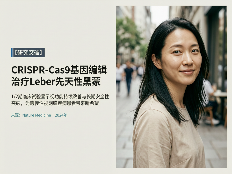 CRISPR-Cas9编辑RPE65基因治疗Leber先天性黑蒙:1/2期临床试验显示视功能持续改善与长期安全性突破