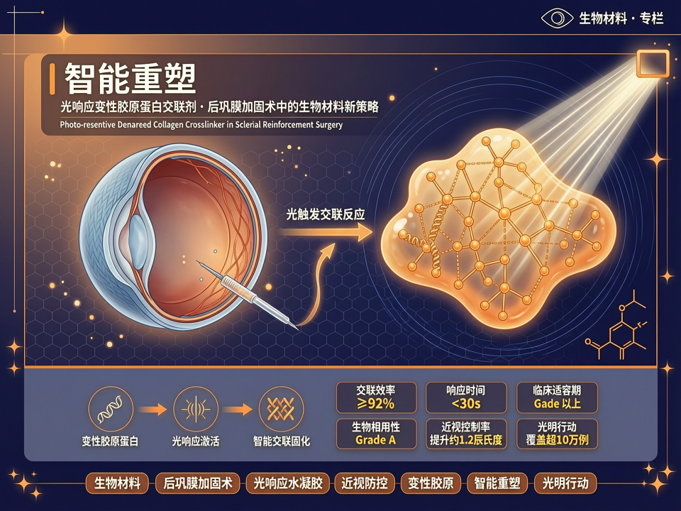 光响应变性胶原蛋白交联剂:生物材料在巩膜加固术中的“智能重塑”策略