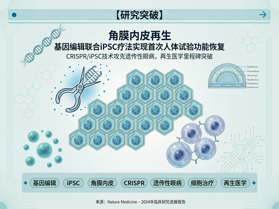 基因编辑联合干细胞疗法实现角膜内皮再生:首次人体试验报告功能恢复与安全性突破