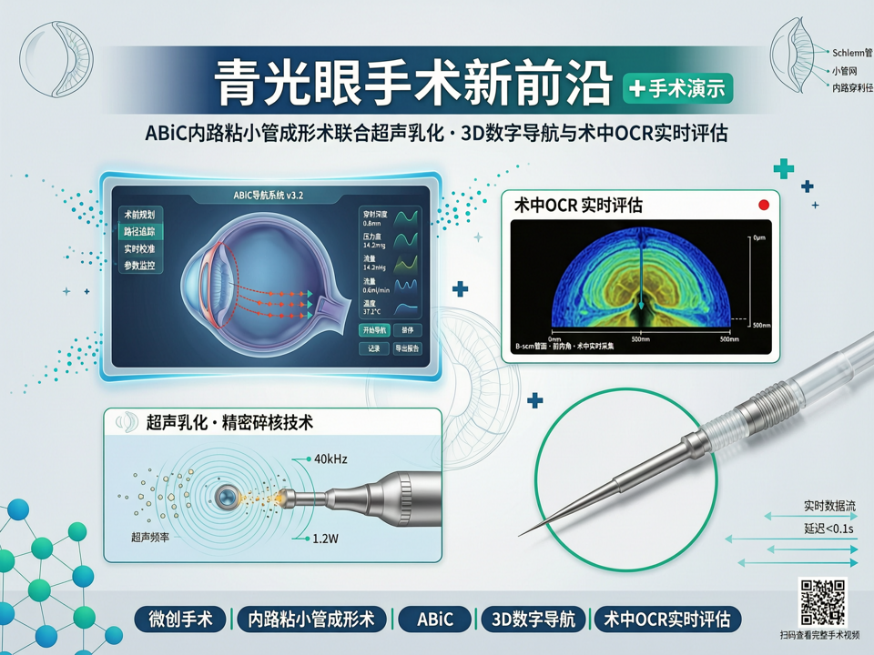 青光眼手术演示新前沿:ABiC内路粘小管成形术联合超声乳化3D数字导航与术中OCT实时评估