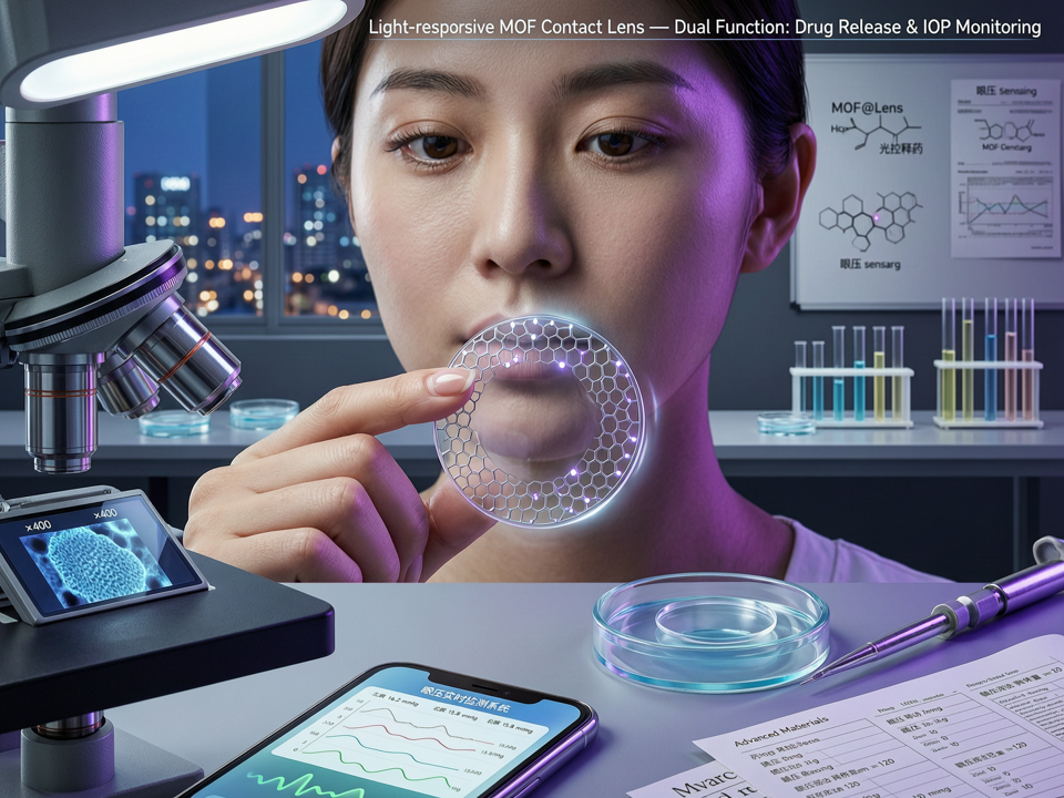 光响应金属有机框架角膜接触镜:眼科生物材料在近视防控中的“光控药物释放”与“实时眼压监测”双功能新范式