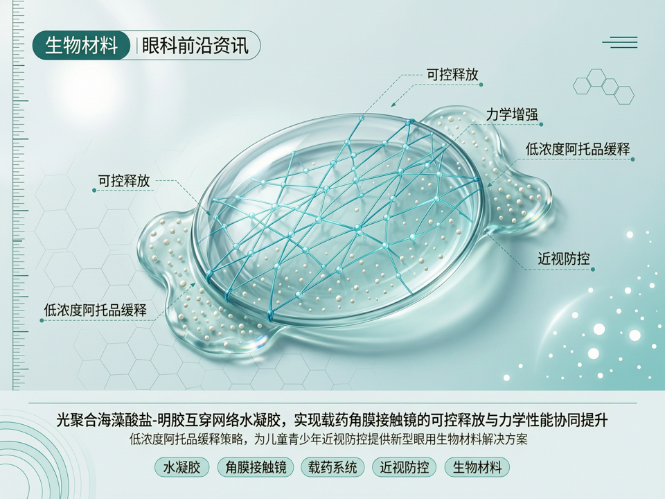 光聚合海藻酸盐-明胶互穿网络水凝胶:眼科生物材料在角膜接触镜药物缓释中的“可控释放-力学增强”协同新策略