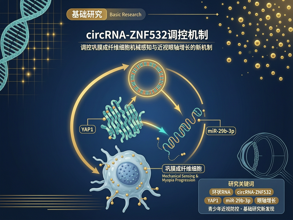 环状RNA circRNA-ZNF532调控巩膜成纤维细胞机械感知与近视眼轴增长的新机制