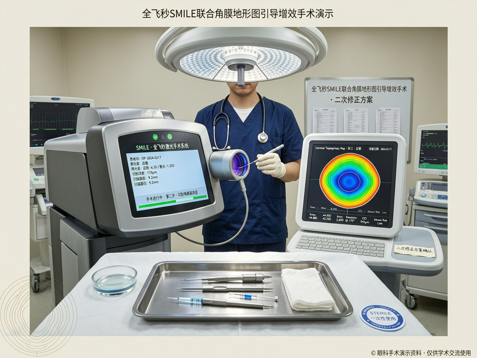 全飞秒SMILE手术联合角膜地形图引导的增效手术演示:从初次手术到二次修正的精准决策