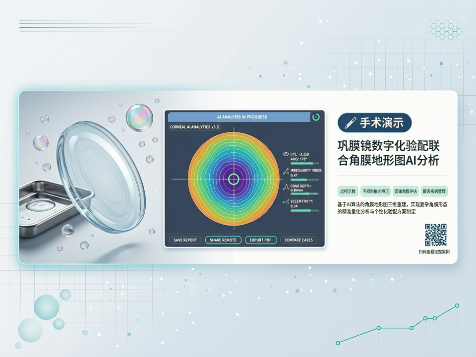 手术演示聚焦巩膜镜数字化验配联合角膜地形图AI分析:从复杂角膜到不规则散光的精准矫正与远程示教