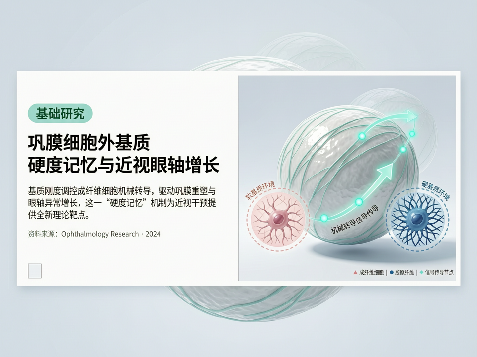 巩膜细胞外基质“硬度记忆”与近视眼轴增长:基质刚度调控成纤维细胞机械转导的基础研究新前沿