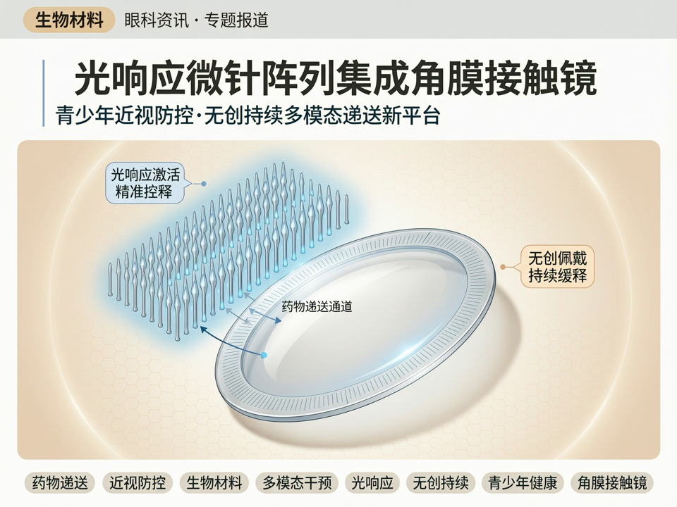 光响应微针阵列集成角膜接触镜:眼科生物材料在青少年近视防控中的“无创-持续”多模态递送新平台