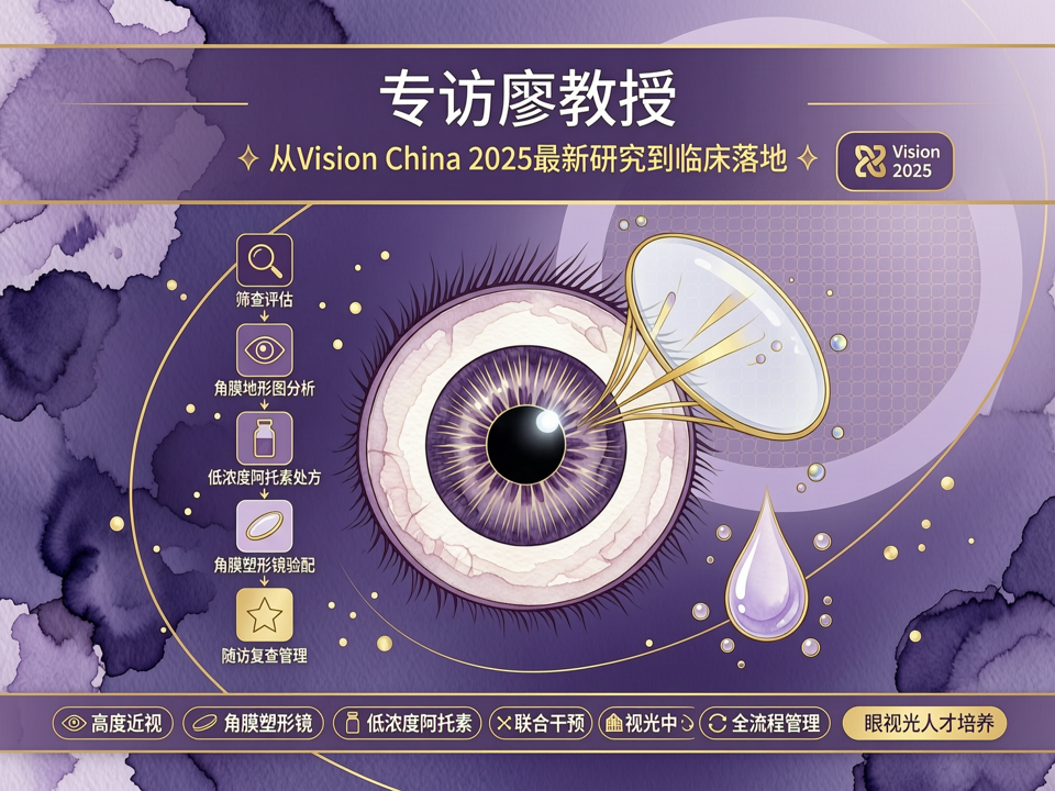 专访廖教授:从Vision China 2025最新研究到临床落地,角膜塑形镜联合低浓度阿托品在高度近视儿童中的个体化应用与视光中心全流程管理