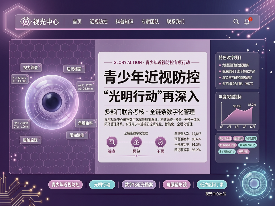 青少年近视防控“光明行动”再深入:多部门联合考核下,我院视光中心打造“筛查-预警-干预”全链条数字化管理