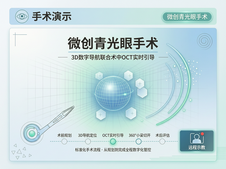 3D数字导航联合术中OCT实时引导的微创青光眼手术演示:从360°小梁切开到远程示教的标准化流程