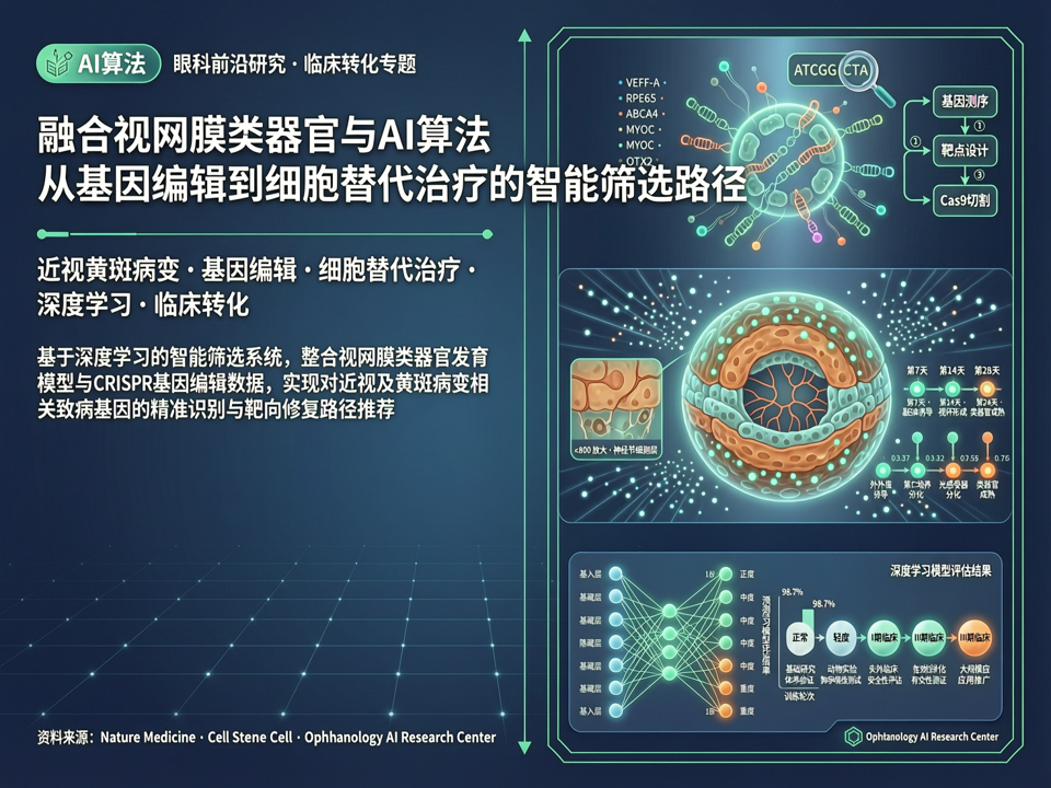融合视网膜类器官与AI算法:从基因编辑到近视黄斑病变细胞替代治疗的智能筛选