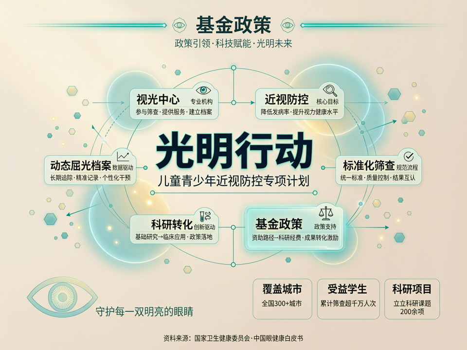 基金政策引领视光中心参与儿童青少年近视防控“光明行动”:从视力筛查标准化到视光中心科研转化的资助新路径