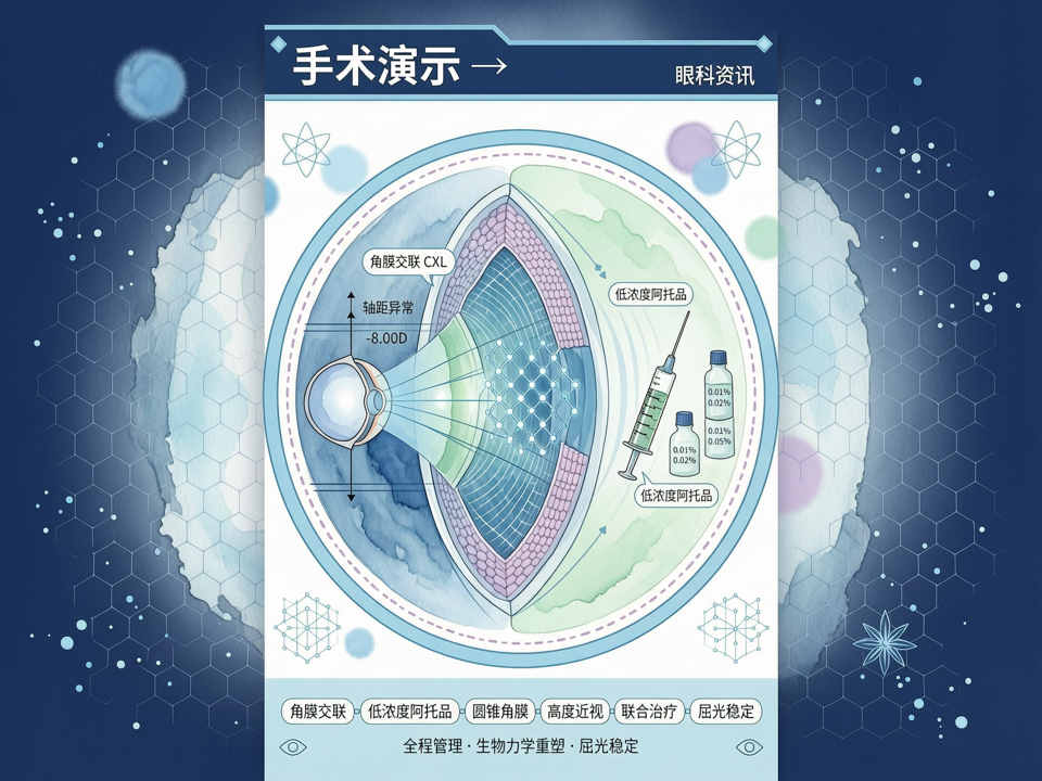 手术演示聚焦角膜交联联合低浓度阿托品在进展期圆锥角膜合并高度近视中的综合应用:从生物力学重塑到屈光稳定的全程管理