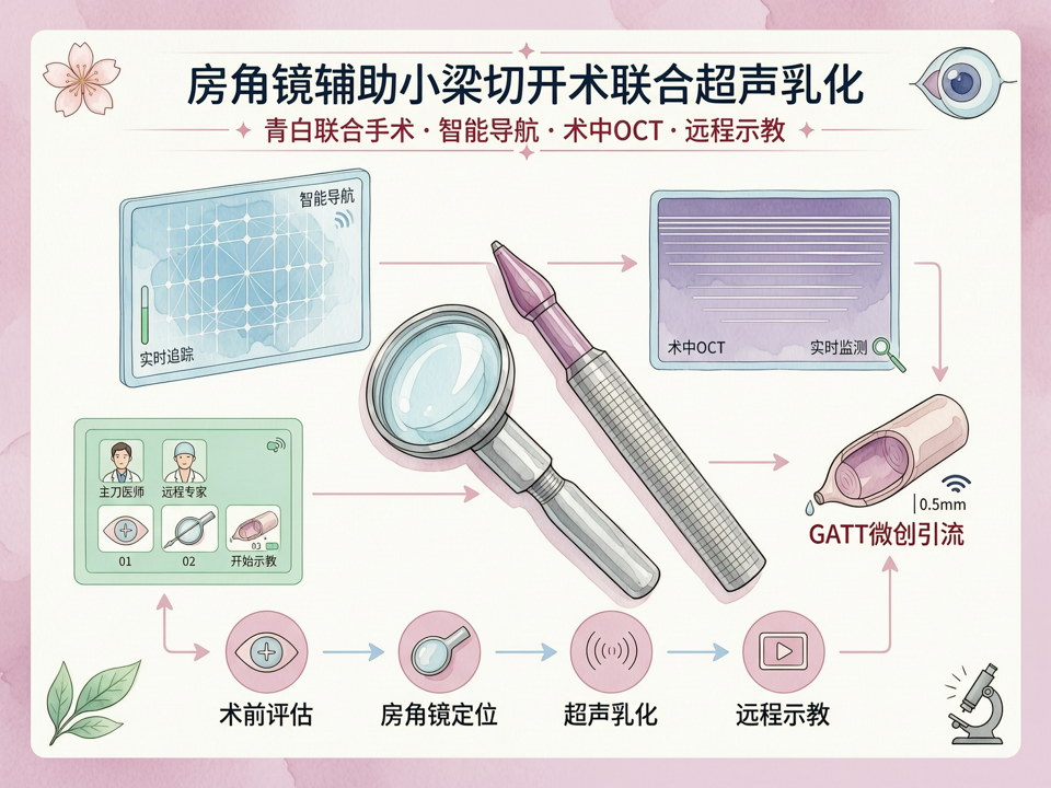手术演示聚焦智能导航下的房角镜辅助小梁切开术联合超声乳化:从青白联合手术到远程示教的标准化流程