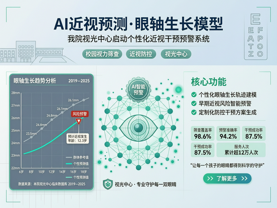校园视力筛查常态化下的AI预警:我院视光中心启动眼轴生长模型个性化近视预测与干预